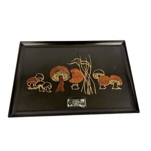 Vintage MCM Mushroom Serving Tray Inlaid Wood Decor 18"x12.5” Couroc of Monterey